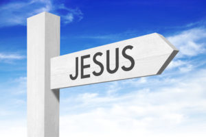 Jesus – white wooden signpost with one arrow