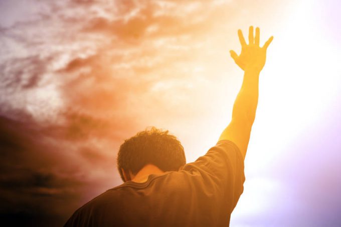 Human hands open palm up worship. Eucharist Therapy Bless God He