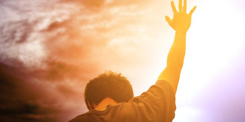 Human hands open palm up worship. Eucharist Therapy Bless God He