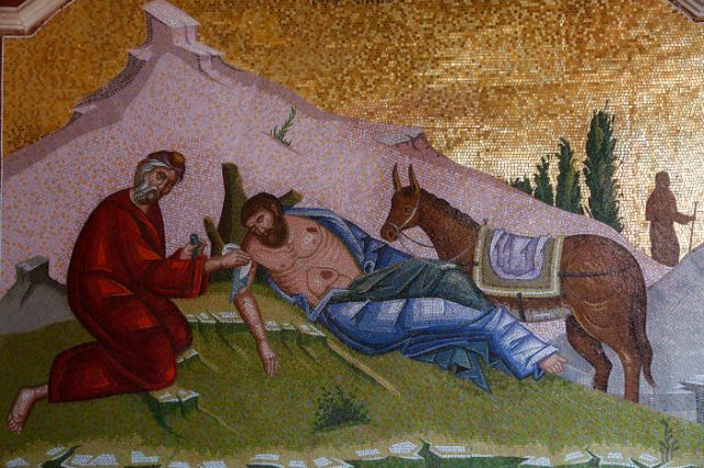Kykkos monastery; Cyprus. Mosaic. Good Samaritan.