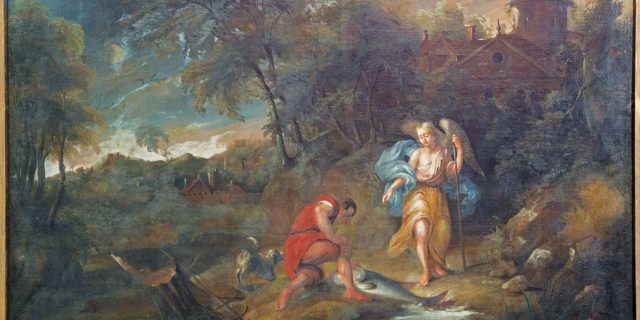 Bruges,,Belgium,-,June,12,,2014:,Tobias,With,The,Archangel