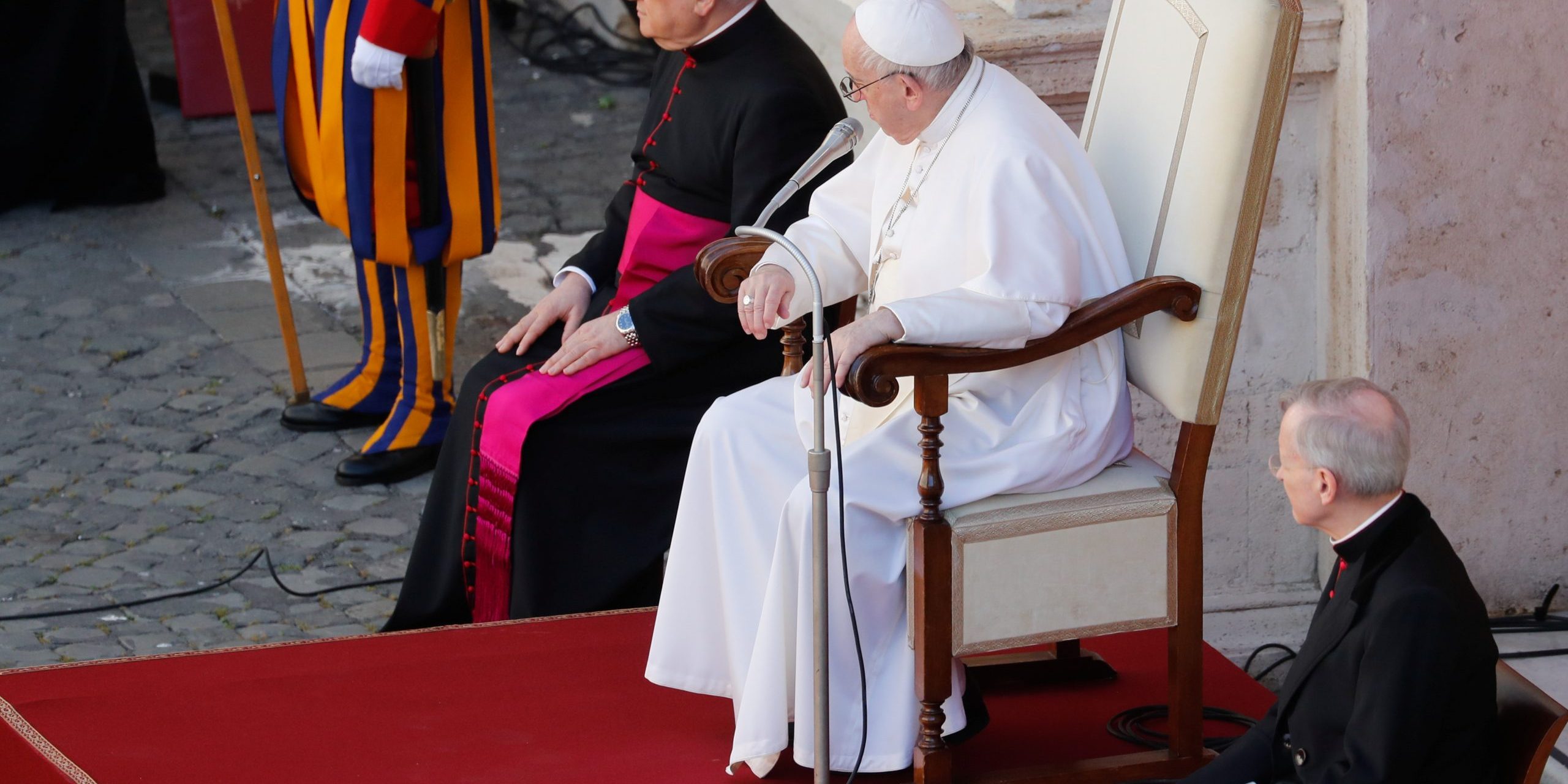 Pope Francis arrives for the weekly general audience at the Vatican