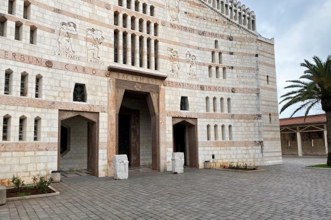 A general view shows the facade of the Basilica of the Annunciation in Nazareth, northern Israel