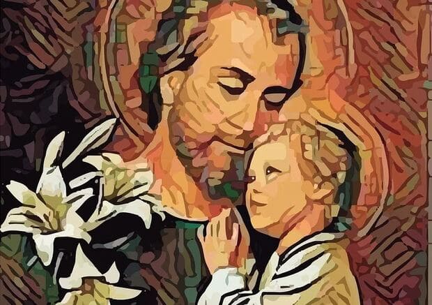 sao-jose Ilustração de São José segurando Jesus quando era criança.