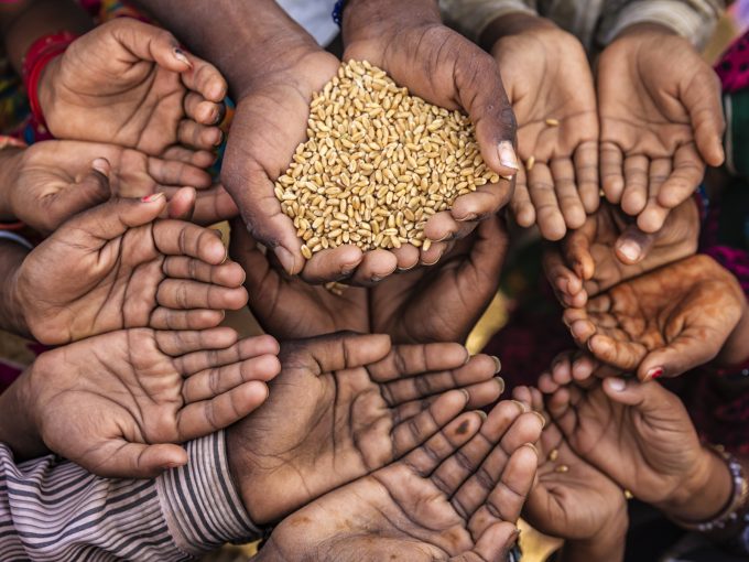 Poor Indian children asking for food, India